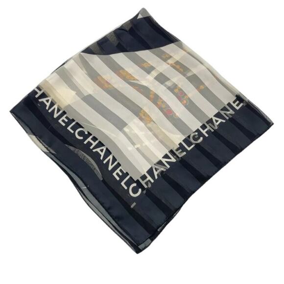 Chanel 80s Jewelry Madame Coco Black and Ecru Square Silk Scarf W/Box - Picture 14 of 16